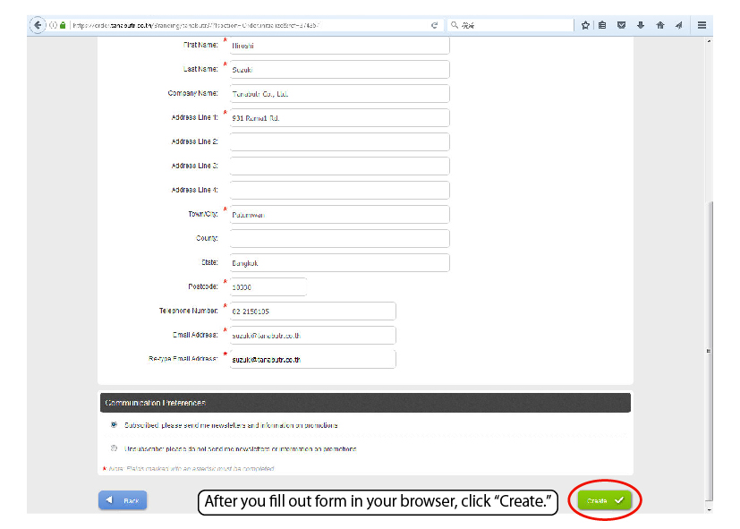 Step 11. After you fill out form in your browser, click "Create".