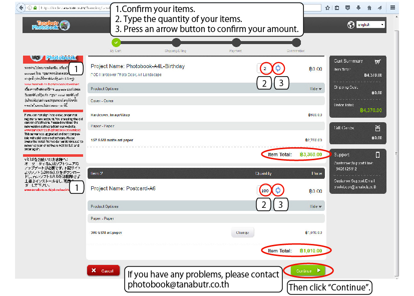 Step 12. Confirm your items, quantity and amount.